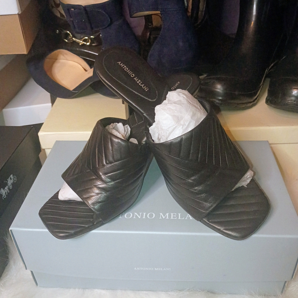 Antonio Melani Black Quilted Mules